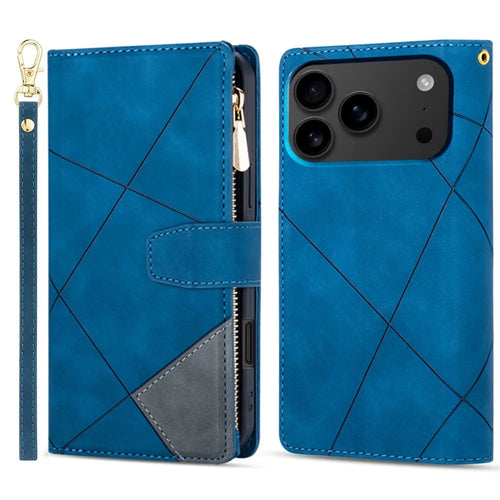 For iPhone 18 Pro / 17 Pro Wallet Case Color Splicing Leather Phone Cover with Stand - Blue - 1
