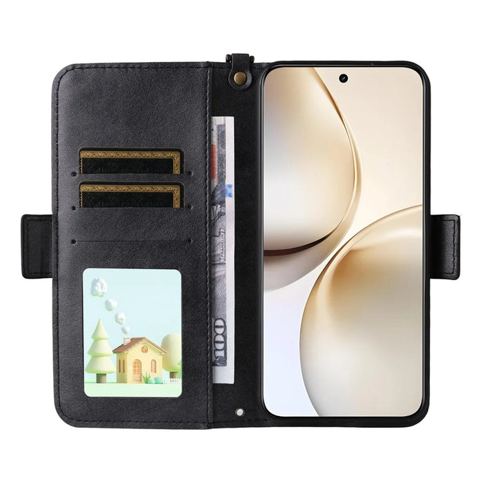 For Realme 14 Pro+ 5G Leather Case Magnetic Closure Wallet Stand Phone Cover with Crossbody Strap - Black - 2