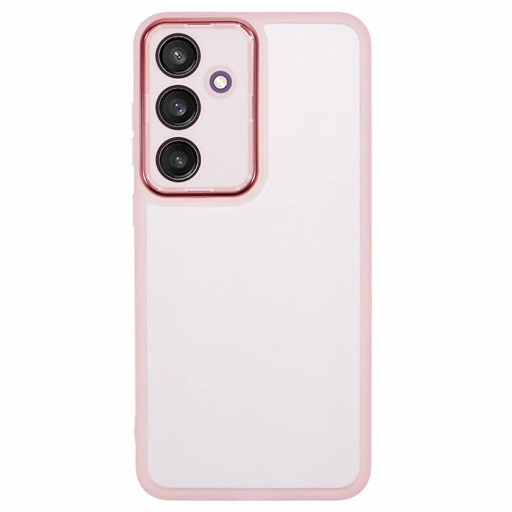 For Samsung Galaxy S25 FE Case Electroplated Camera Frame TPU Phone Cover - Transparent Pink - 1