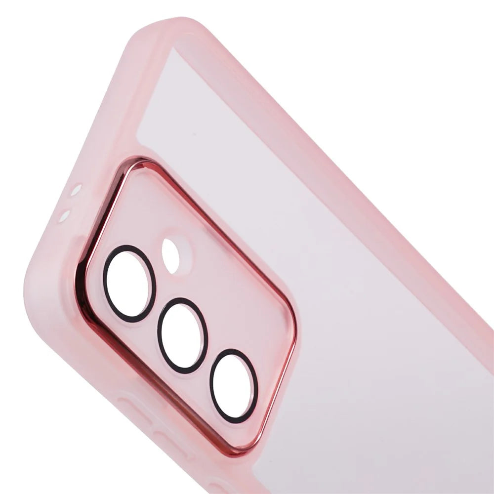 For Samsung Galaxy S25 FE Case Electroplated Camera Frame TPU Phone Cover - Transparent Pink - 5