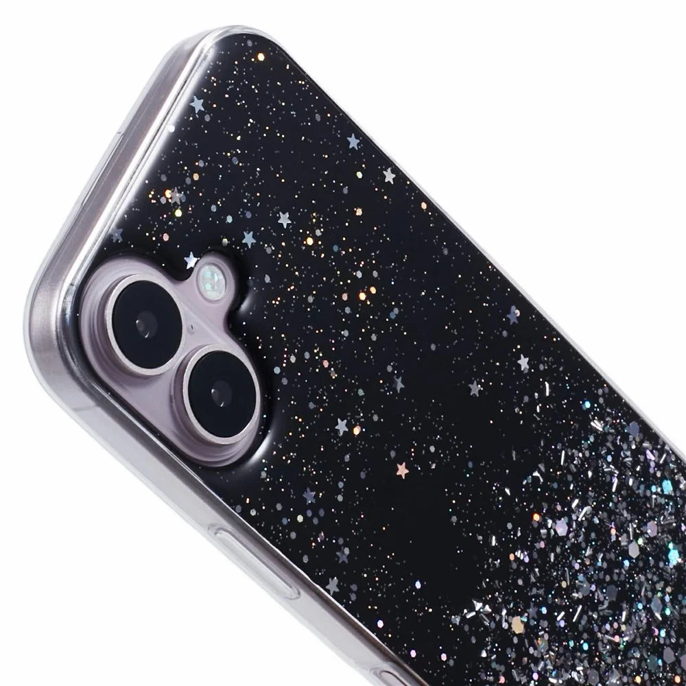 For iPhone 17 Case Cute Bling TPU Epoxy Phone Cover with Lanyard - Black - 6