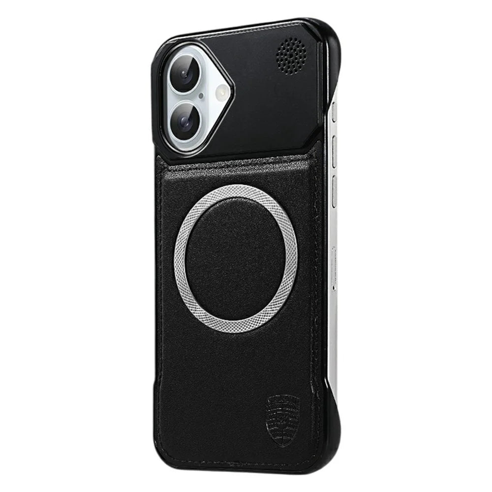For iPhone 16 Aromatherapy Case Compatible with MagSafe Borderless Heat Dissipation Leather + PC Phone Cover - Black - 1