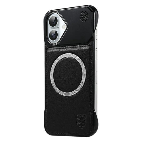 For iPhone 16 Aromatherapy Case Compatible with MagSafe Borderless Heat Dissipation Leather + PC Phone Cover - Black - 1