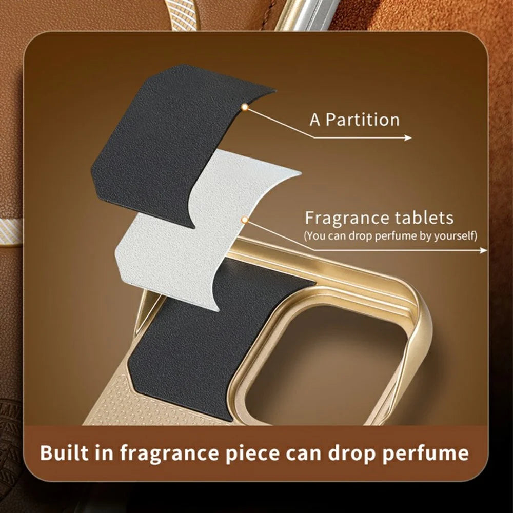 For iPhone 16 Pro Aromatherapy Case Compatible with MagSafe Borderless Heat Dissipation Leather + PC Phone Cover - Brown - 5