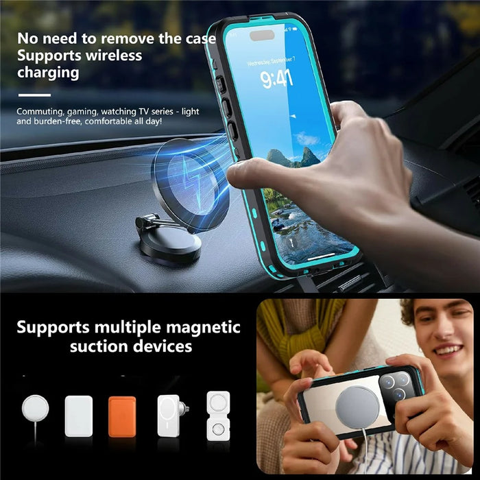 REDPEPPER Dot+ Series For iPhone 17 Pro Cellphone Case Compatible with MagSafe IP68 Waterproof Clear Back Phone Cover - Blue - 4