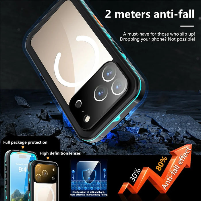 REDPEPPER Dot+ Series For iPhone 17 Pro Cellphone Case Compatible with MagSafe IP68 Waterproof Clear Back Phone Cover - Blue - 6