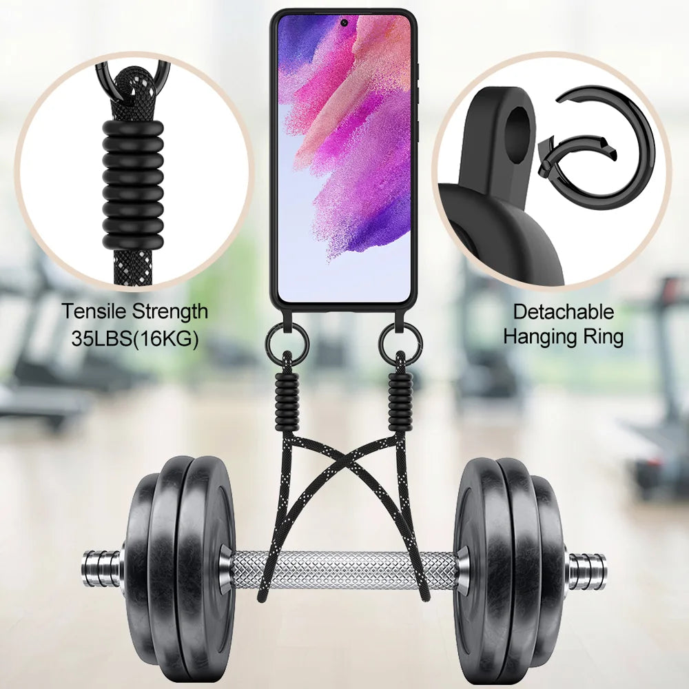 For Samsung Galaxy S21 FE 5G Liquid Silicone Case  Phone Back Cover with Card Holder and Short Strap - Black - 4