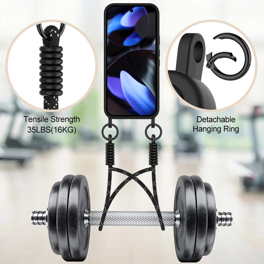 For Google Pixel 9 Liquid Silicone Case  Phone Back Cover with Card Holder and Short Strap - Black - 4