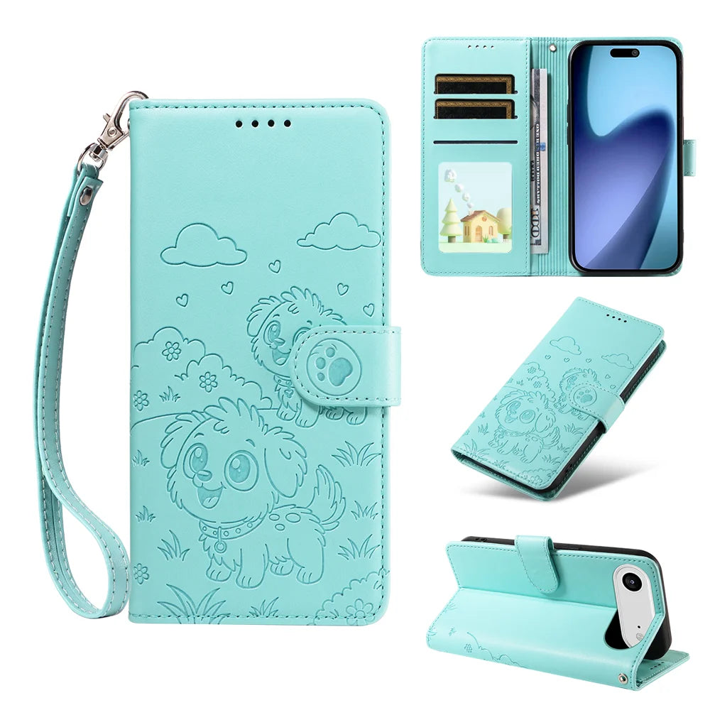 For iPhone Air Case RFID Blocking Imprinted Dog Pattern PU Leather Phone Cover with Wrist Strap - Green - 2