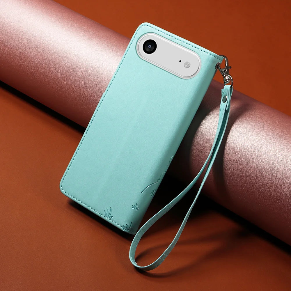 For iPhone Air Case RFID Blocking Imprinted Dog Pattern PU Leather Phone Cover with Wrist Strap - Green - 3