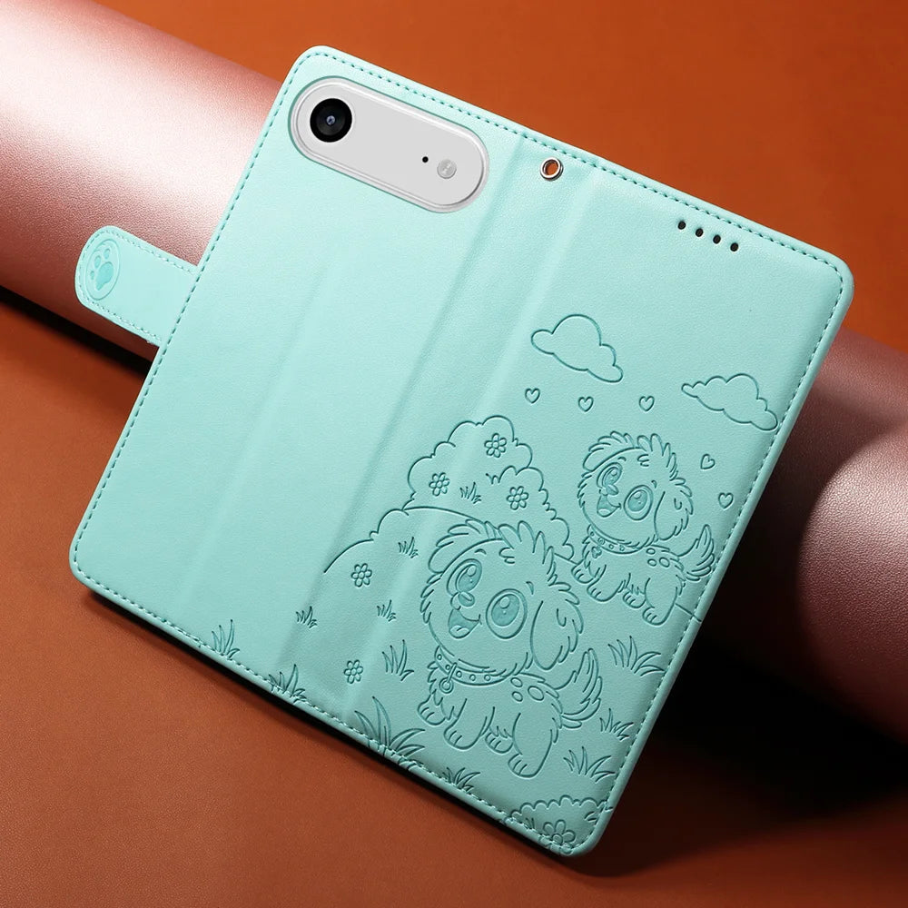 For iPhone Air Case RFID Blocking Imprinted Dog Pattern PU Leather Phone Cover with Wrist Strap - Green - 4