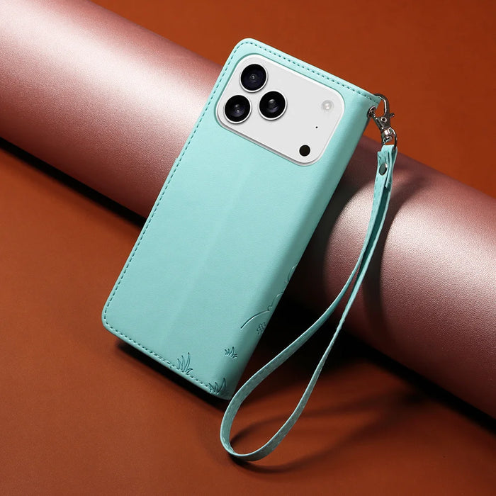 For iPhone 18 Pro / 17 Pro Case RFID Blocking Imprinted Dog Pattern PU Leather Phone Cover with Wrist Strap - Green - 3