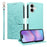 For iPhone 17 Case RFID Blocking Imprinted Dog Pattern PU Leather Phone Cover with Wrist Strap - Green - 1