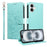 For iPhone 16 Plus Case RFID Blocking Imprinted Dog Pattern PU Leather Phone Cover with Wrist Strap - Green - 1