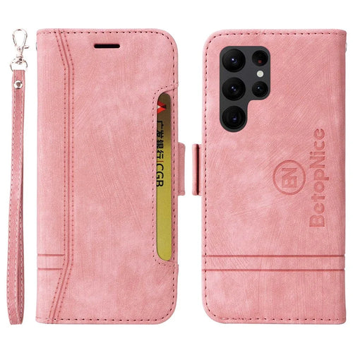 BETOPNICE 001 For Samsung Galaxy S23 Ultra Anti-scratch PU Leather Phone Case Wallet Stand Imprinted Stitching Line Inner TPU Phone Cover - Pink - 1
