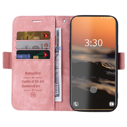 BETOPNICE 001 For Samsung Galaxy S23 Ultra Anti-scratch PU Leather Phone Case Wallet Stand Imprinted Stitching Line Inner TPU Phone Cover - Pink - 2