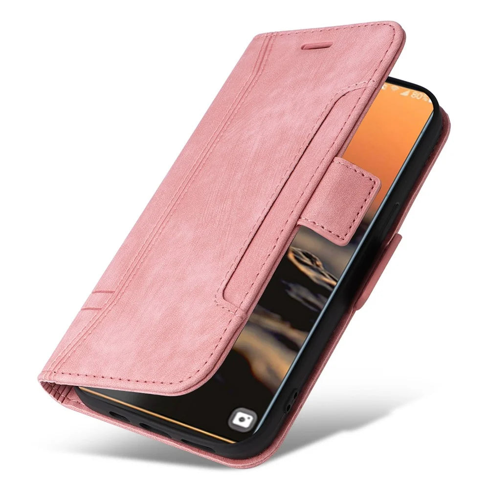 BETOPNICE 001 For Samsung Galaxy S23 Ultra Anti-scratch PU Leather Phone Case Wallet Stand Imprinted Stitching Line Inner TPU Phone Cover - Pink - 5