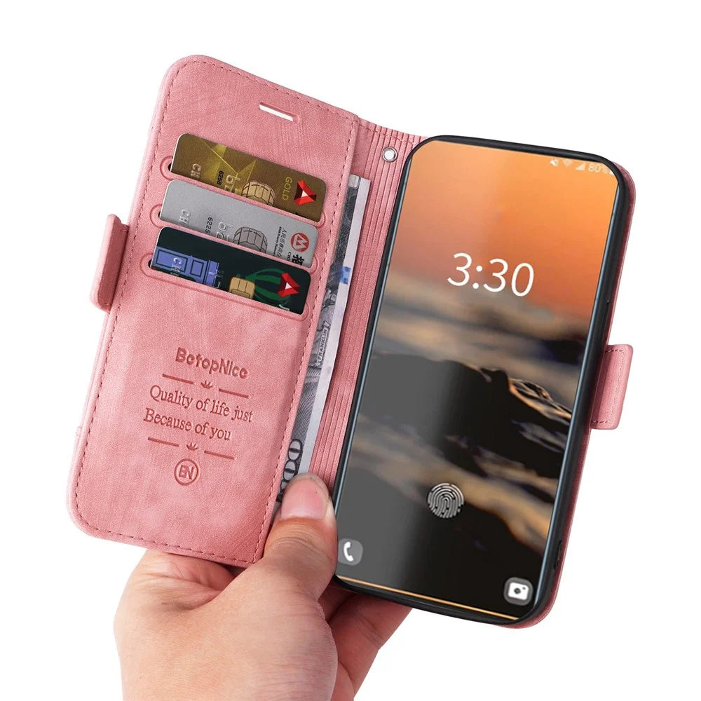 BETOPNICE 001 For Samsung Galaxy S23 Ultra Anti-scratch PU Leather Phone Case Wallet Stand Imprinted Stitching Line Inner TPU Phone Cover - Pink - 6