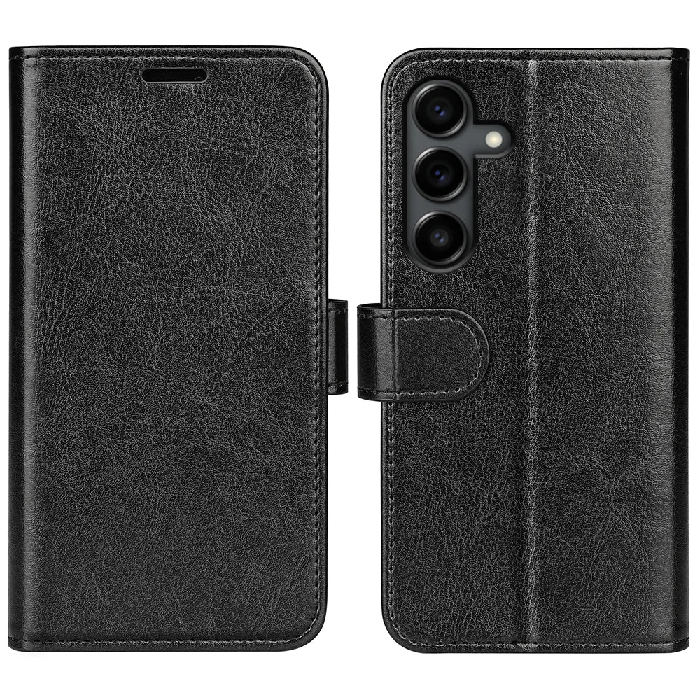 For Samsung Galaxy S25 FE Case Crazy Horse Texture Stand Leather Phone Cover - Black - 1