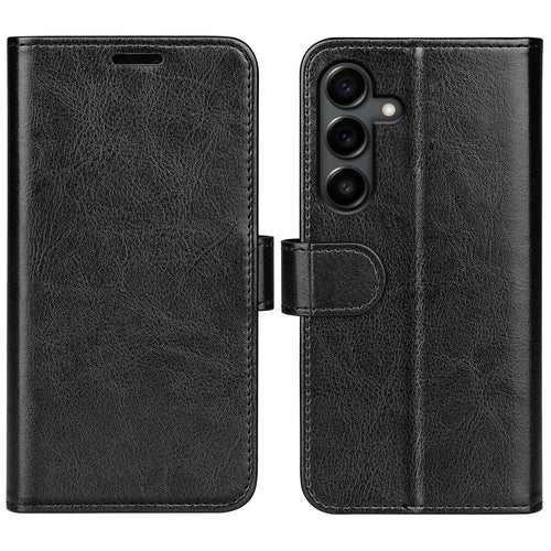 For Samsung Galaxy S25 FE Case Crazy Horse Texture Stand Leather Phone Cover - Black - 1