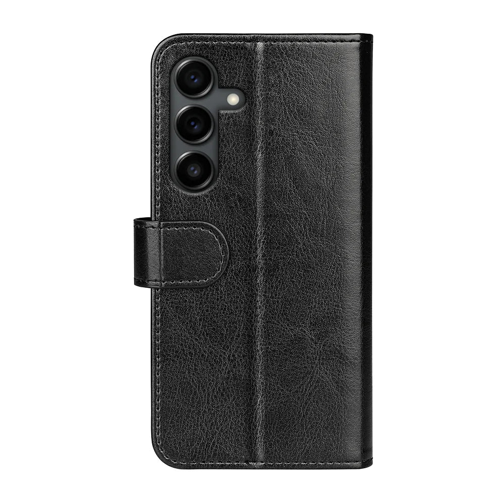 For Samsung Galaxy S25 FE Case Crazy Horse Texture Stand Leather Phone Cover - Black - 3