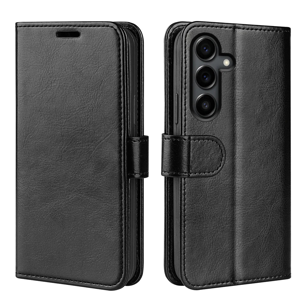 For Samsung Galaxy S25 FE Case Crazy Horse Texture Stand Leather Phone Cover - Black - 4