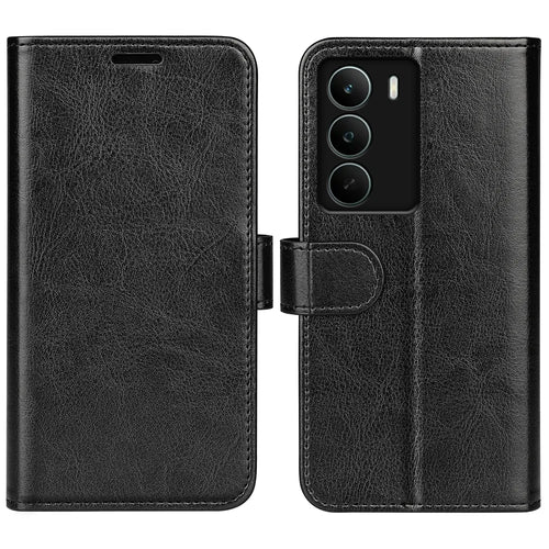 For Realme C71 4G Case Crazy Horse Texture Stand Leather Phone Cover -  Black - 1
