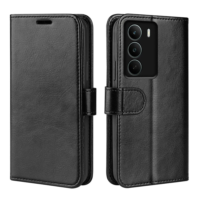 For Realme C71 4G Case Crazy Horse Texture Stand Leather Phone Cover -  Black - 4