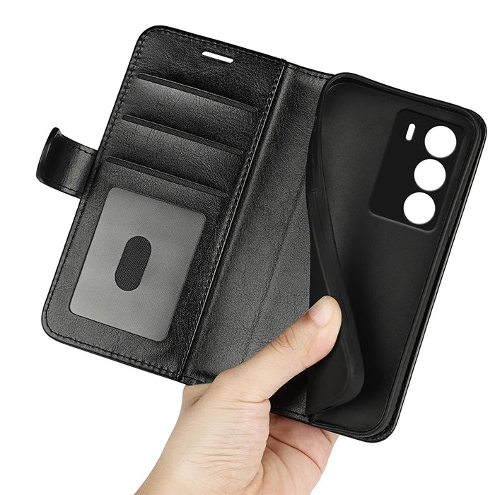 For Realme C71 4G Case Crazy Horse Texture Stand Leather Phone Cover -  Black - 5