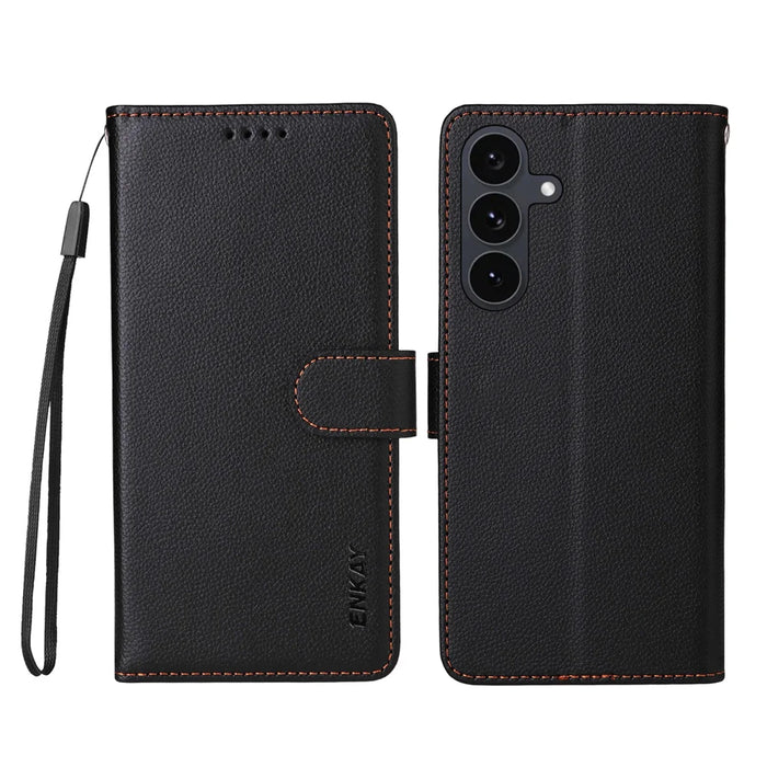 ENKAY HAT PRINCE For Samsung Galaxy S24 / Galaxy S25 Wallet Case with Strap   RFID Blocking Leather Stand Phone Cover - Black - 2