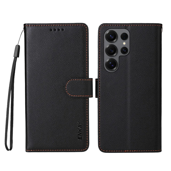 ENKAY HAT PRINCE For Samsung Galaxy S25 Ultra Wallet Case with Strap   RFID Blocking Leather Stand Phone Cover - Black - 2