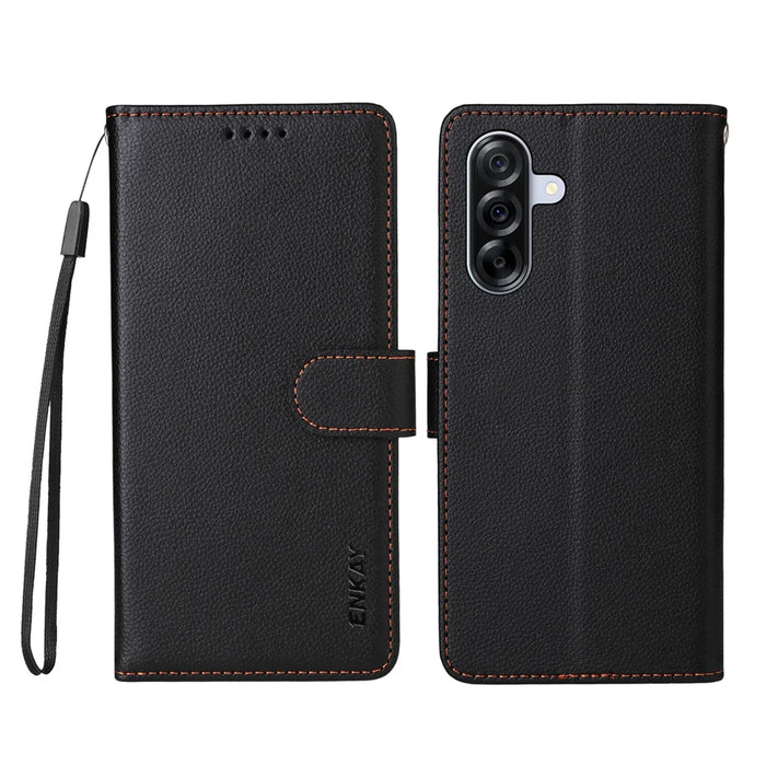 ENKAY HAT PRINCE For Samsung Galaxy A36 5G Wallet Case with Strap   RFID Blocking Leather Stand Phone Cover - Black - 2