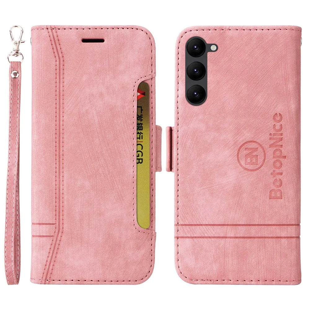 BETOPNICE 001 For Samsung Galaxy S23+ Imprinted Stitching Line PU Leather Case Wallet Stand Full Protection Inner TPU Phone Cover - Pink - 1