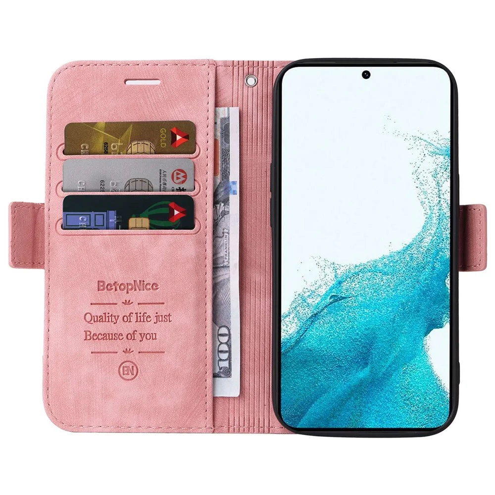 BETOPNICE 001 For Samsung Galaxy S23+ Imprinted Stitching Line PU Leather Case Wallet Stand Full Protection Inner TPU Phone Cover - Pink - 2