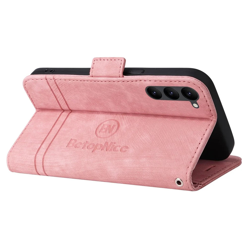 BETOPNICE 001 For Samsung Galaxy S23+ Imprinted Stitching Line PU Leather Case Wallet Stand Full Protection Inner TPU Phone Cover - Pink - 4