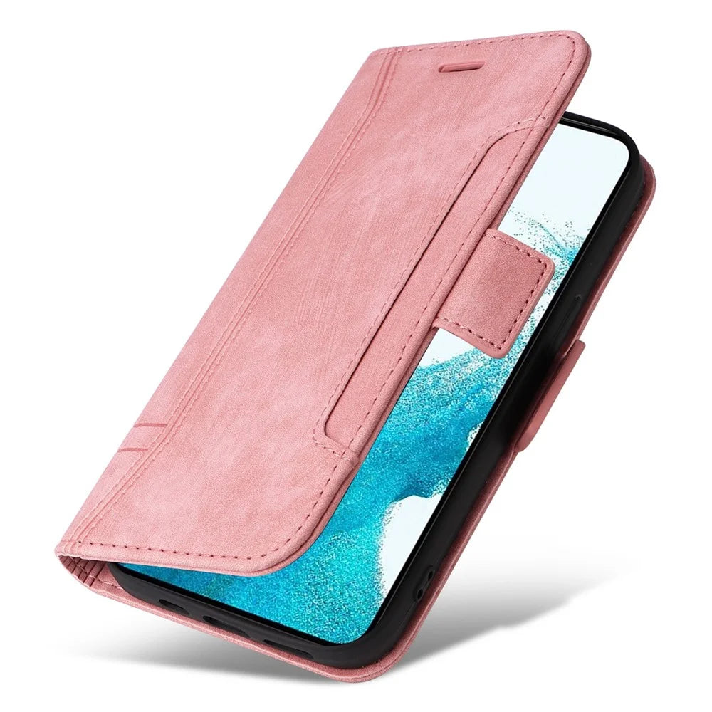 BETOPNICE 001 For Samsung Galaxy S23+ Imprinted Stitching Line PU Leather Case Wallet Stand Full Protection Inner TPU Phone Cover - Pink - 5