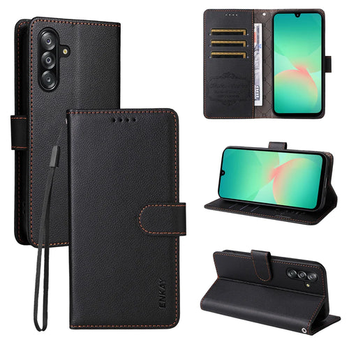 ENKAY HAT PRINCE For Samsung Galaxy A16 5G / A16 4G / A26 5G / A17 5G / A17 4G Wallet Case with Strap   RFID Blocking Leather Stand Phone Cover - Black - 1