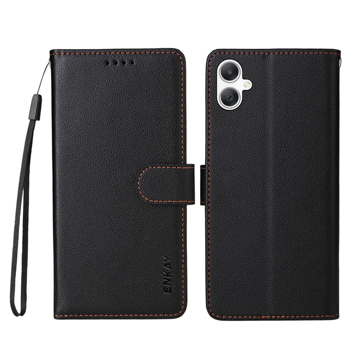 ENKAY HAT PRINCE For Samsung Galaxy A07 4G Wallet Case with Strap   RFID Blocking Leather Stand Phone Cover - Black - 2