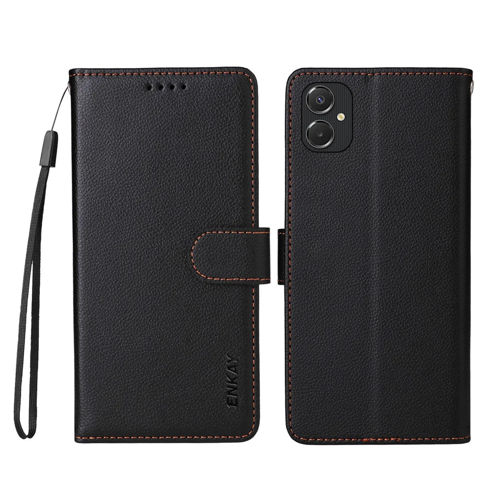 ENKAY HAT PRINCE For Samsung Galaxy A06 5G / Galaxy A06 4G Wallet Case with Strap   RFID Blocking Leather Stand Phone Cover - Black - 2