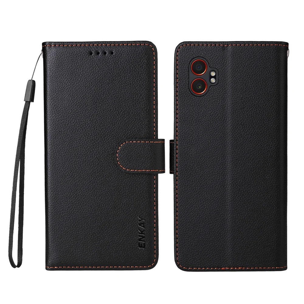 ENKAY HAT PRINCE For Samsung Galaxy Xcover6 Pro 5G / Galaxy XCover7 Pro Wallet Case with Strap   RFID Blocking Leather Stand Phone Cover - Black - 2