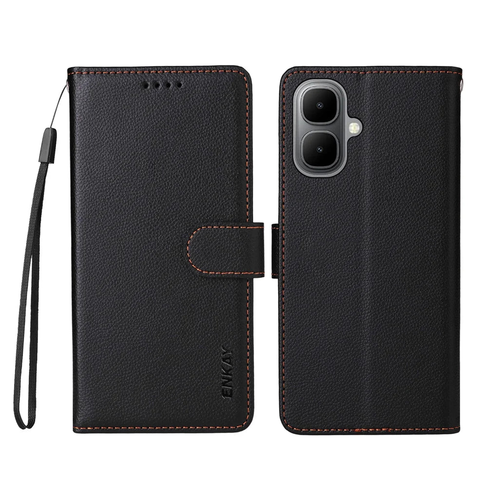 ENKAY HAT PRINCE For TECNO Pop 10 / TECNO Spark Go 2 4G / Infinix Smart 10 Wallet Case with Strap   RFID Blocking Leather Stand Phone Cover - Black - 2