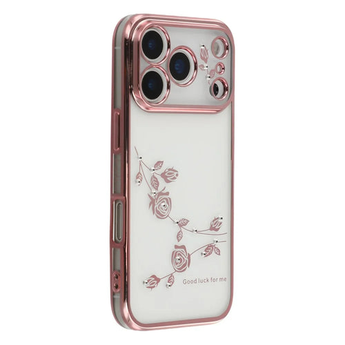 KADEM For iPhone 17 Pro Max Case Flower Rhinestone Decor TPU Phone Cover - Rose Gold - 1