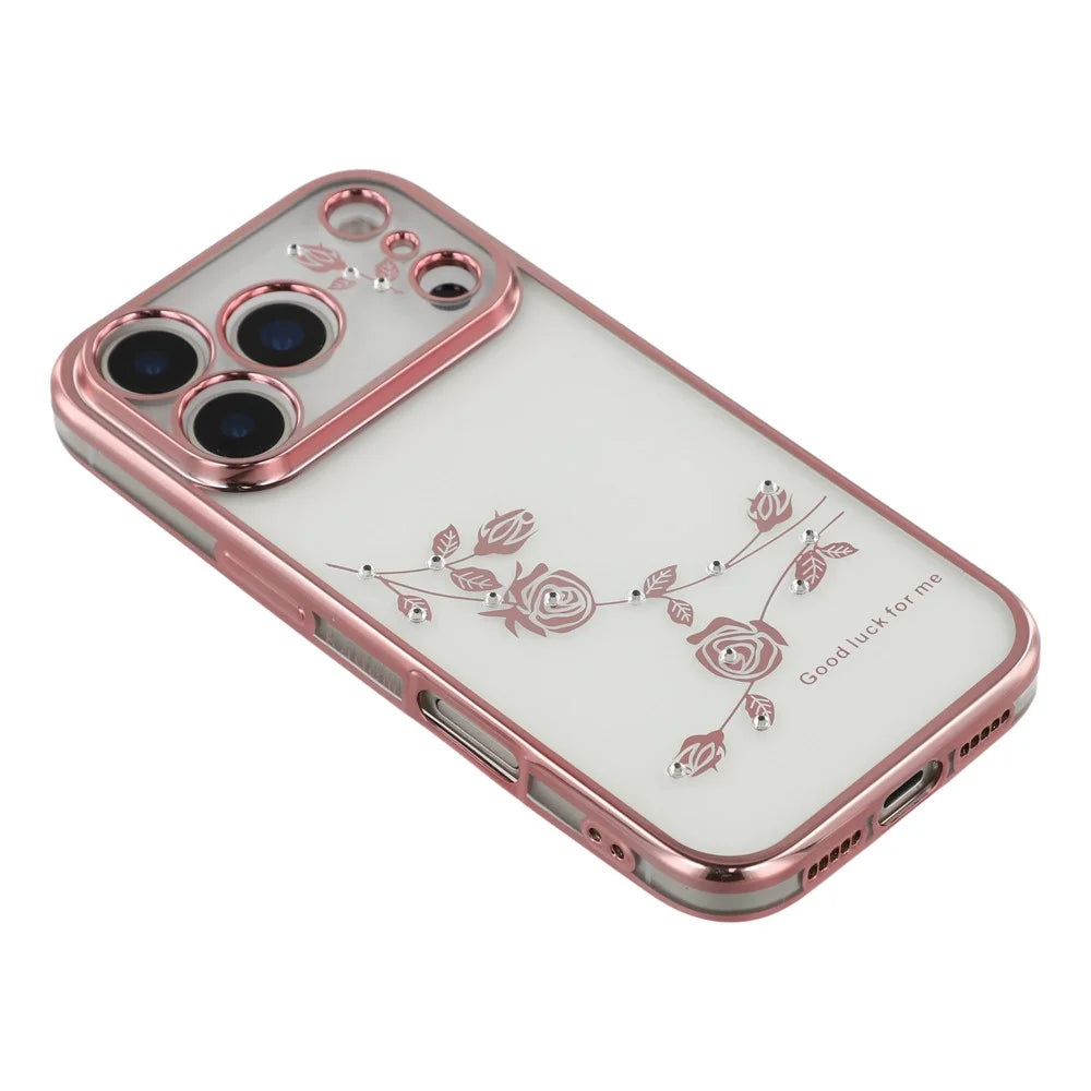 KADEM For iPhone 17 Pro Max Case Flower Rhinestone Decor TPU Phone Cover - Rose Gold - 4