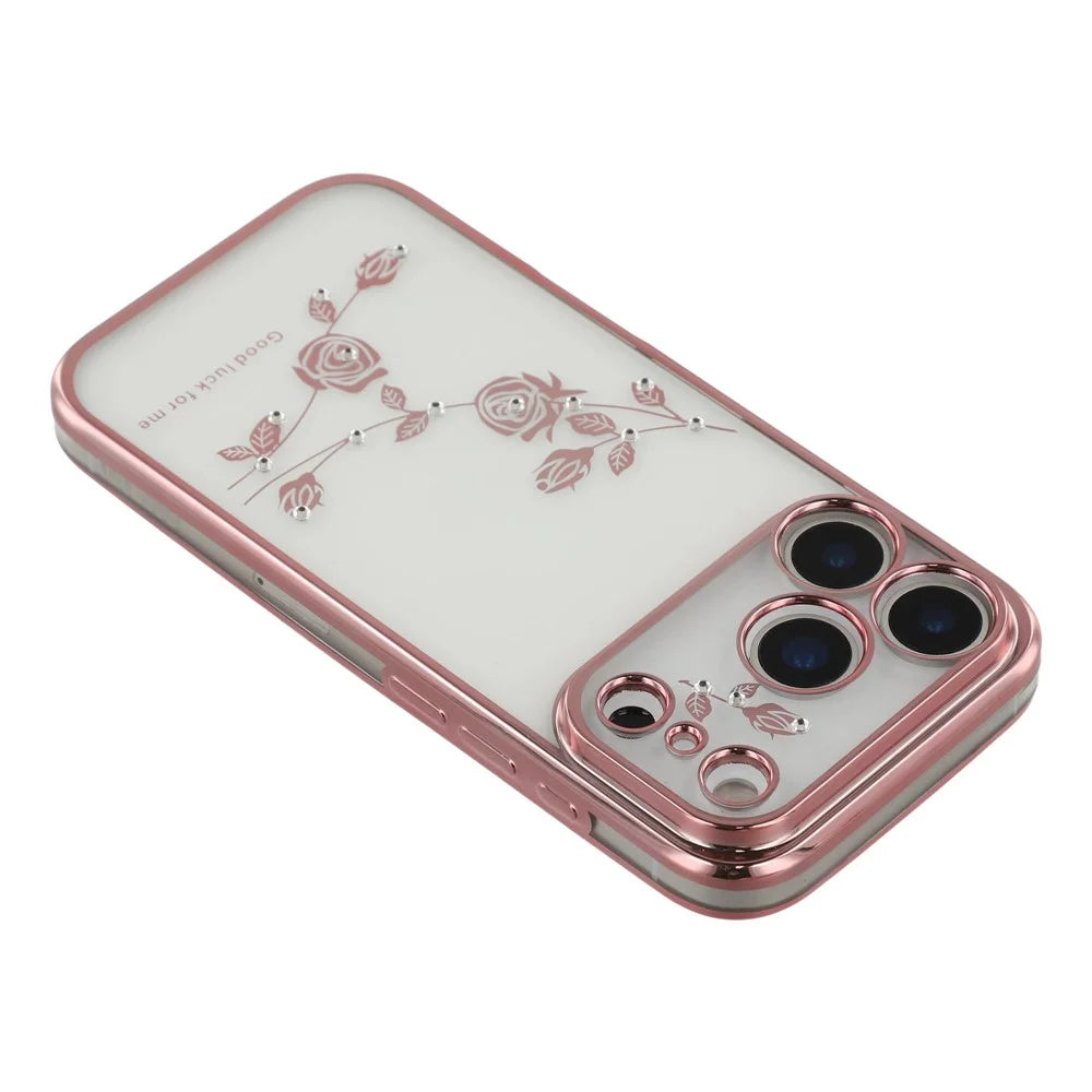 KADEM For iPhone 17 Pro Max Case Flower Rhinestone Decor TPU Phone Cover - Rose Gold - 5