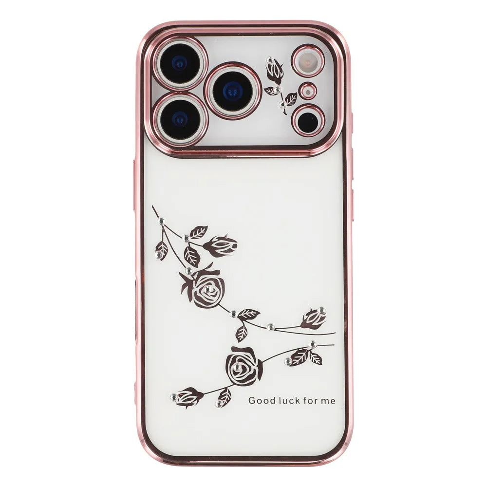 KADEM For iPhone 17 Pro Case Flower Rhinestone Decor TPU Phone Cover - Rose Gold - 3