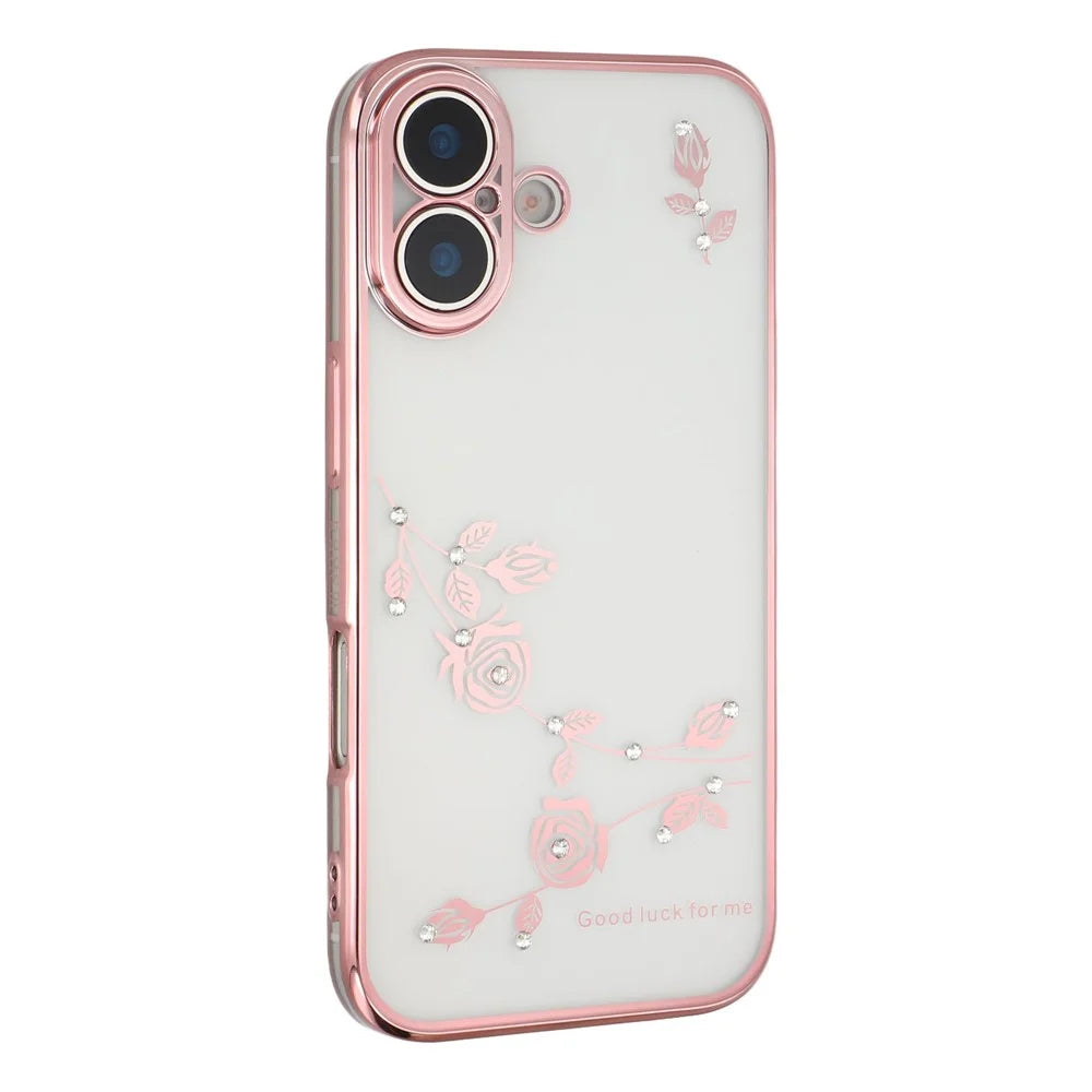 KADEM For iPhone 17 Case Flower Rhinestone Decor TPU Phone Cover - Rose Gold - 1