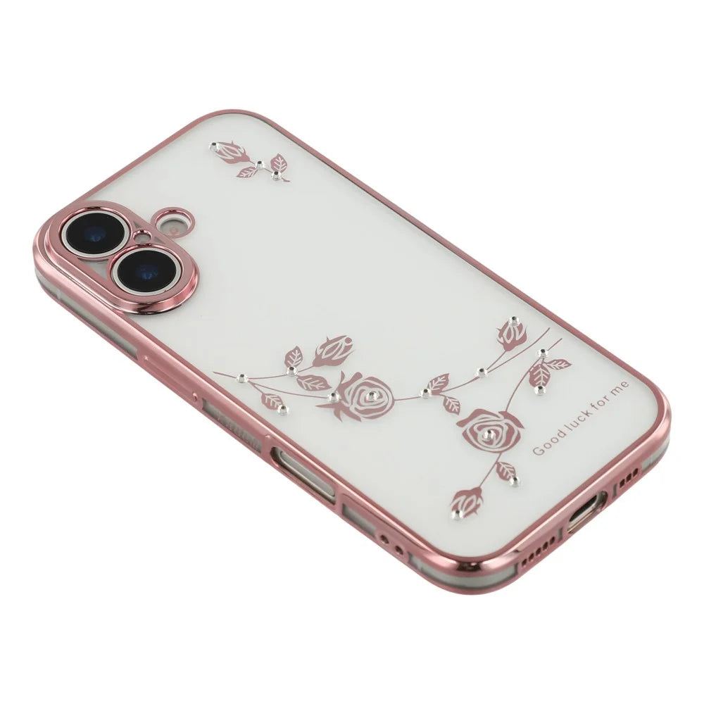 KADEM For iPhone 17 Case Flower Rhinestone Decor TPU Phone Cover - Rose Gold - 5