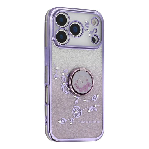 KADEM For iPhone 17 Pro Max Case Ring Kickstand TPU Flowers Phone Cover Gradient Glitter - Purple - 1