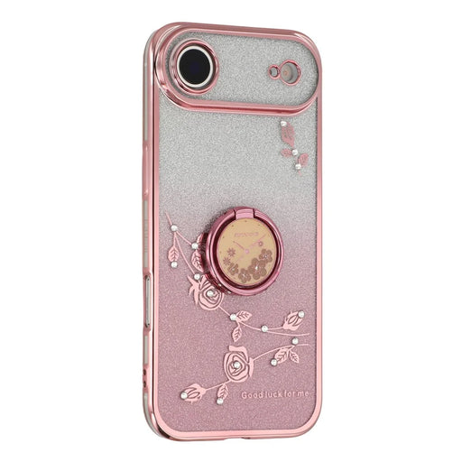 KADEM For iPhone Air Case Ring Kickstand TPU Flowers Phone Cover Gradient Glitter - Rose Gold - 1
