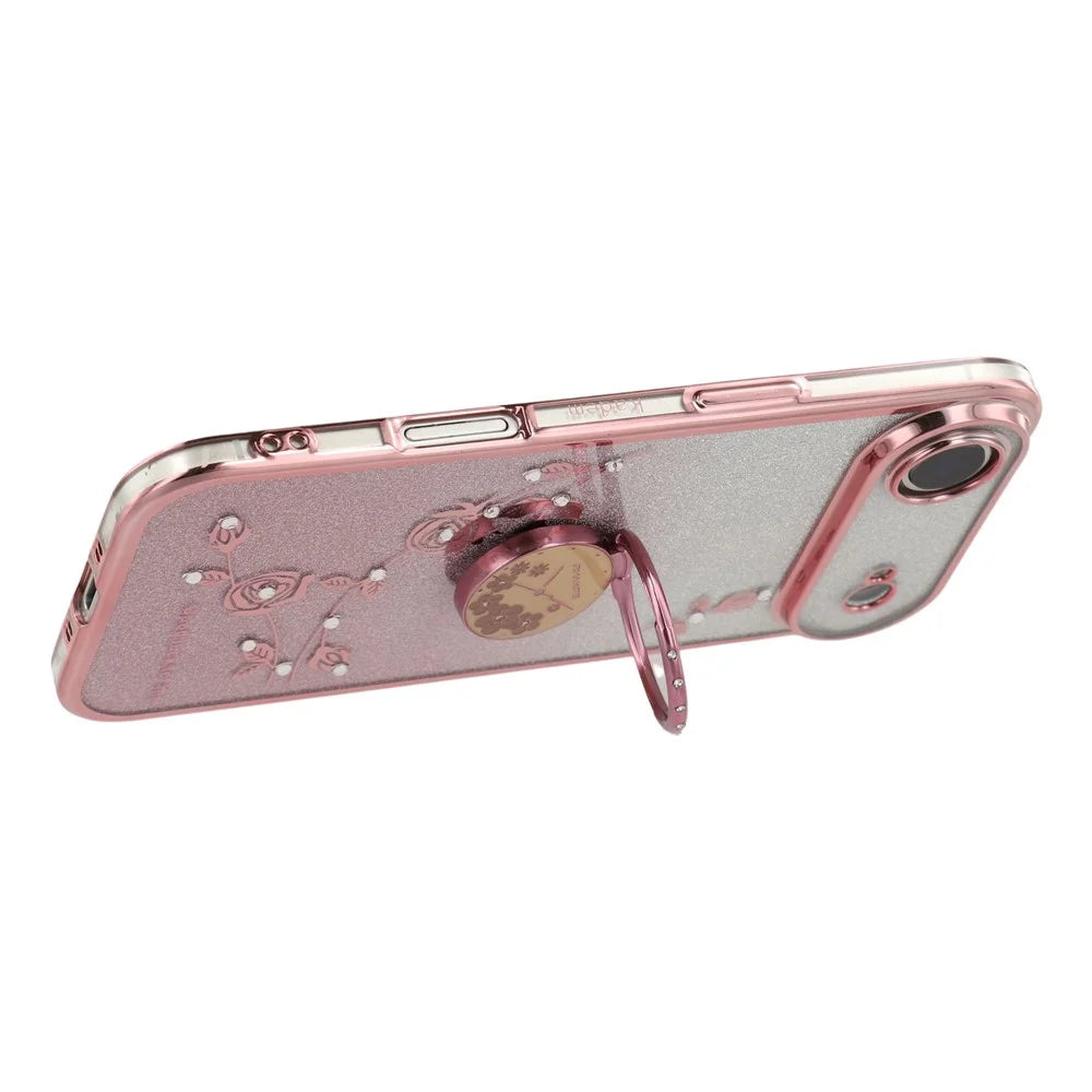 KADEM For iPhone Air Case Ring Kickstand TPU Flowers Phone Cover Gradient Glitter - Rose Gold - 4